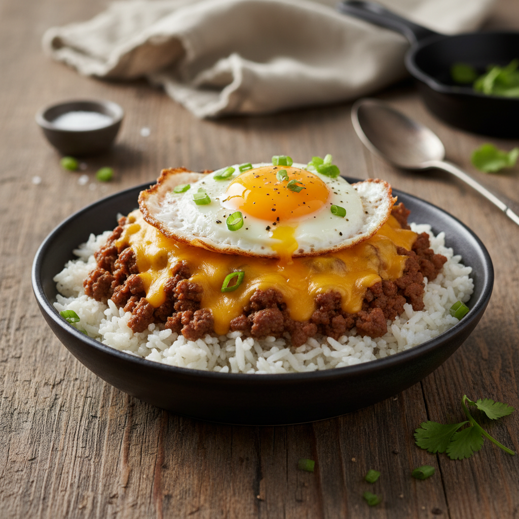 Cheesy Ground Beef Rice Bowl with Fried Egg | Crave